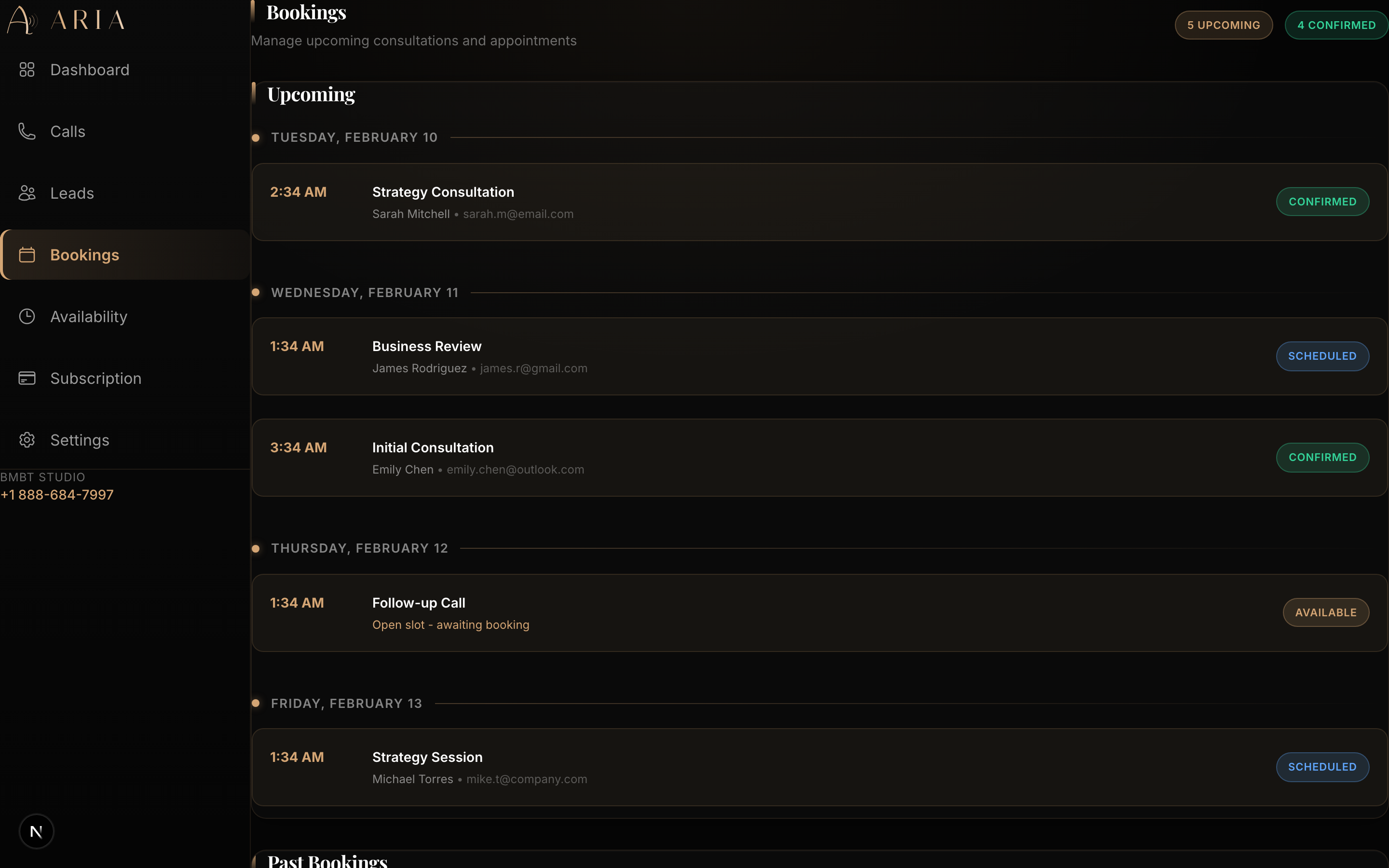 Aria Booking Calendar